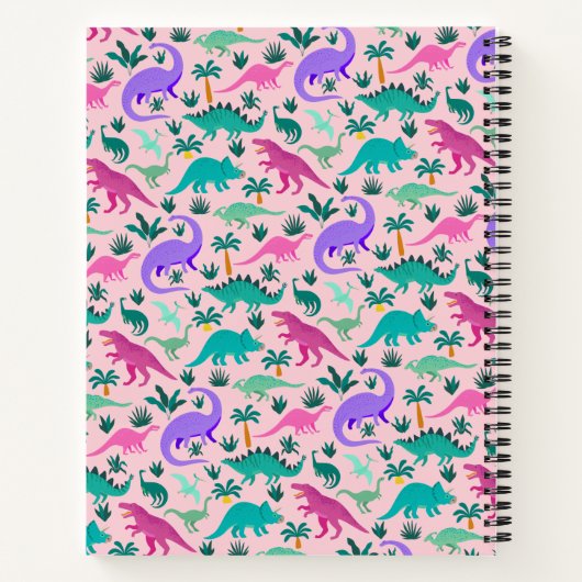 ピンク | かわいいカラフルな恐竜柄 オーダーメイド ノートブック (裏面)