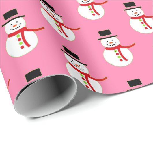 ピンク |かわいい雪マンクリスマスラッピング紙 ラッピングペーパー (ロールコーナー)