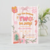 ピンク かわいい レトロ クリスマス 冬 2歳 誕生日 招待状 (スタンド正面)