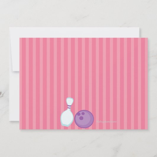 ピンク、かわいい、女の子ストライプのボーリングパーティの招待状 招待状 (裏面)