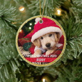 ピンク かわいい 子犬 いちばんの 愛犬 クリスマス 写真 セラミックオーナメント