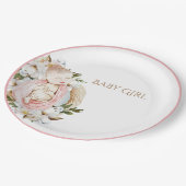 ピンク・かわいらしフローラ・ベビーガール・ベビーシャワー ペーパープレート (アングル)