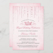 ピンク・かわいらしプリンセス誕生日パーティーの招待 招待状 (正面/裏面)