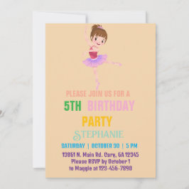 ピンク&かわいらしホワイトバレリーナ女の子の男の子の誕生日 招待状