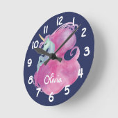 ピンク·かわいらしユニコーン·キッパーソナライズされたズ ラウンド壁時計 (傾斜)