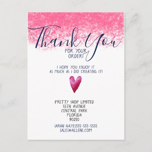 ピンク ご注文ありがとうございます 企業挿入 ポストカード (正面)