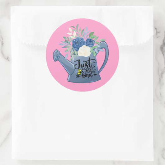 ピンク ただ親切に 花の水やり缶 ポジティブ ラウンドシール (バッグ)