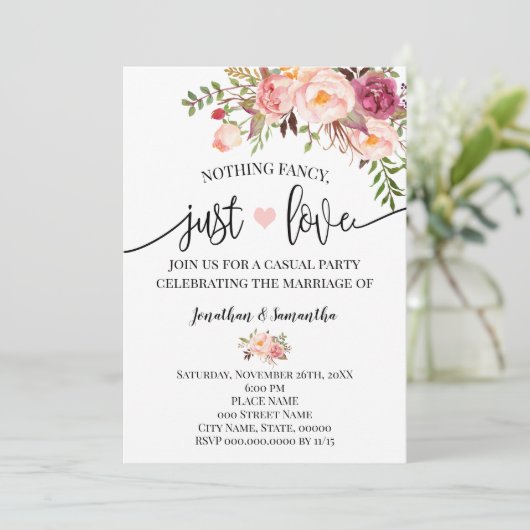 ピンク なんでもない ただ愛を誓う ふたりだけの結婚式 招待状 (スタンド正面)