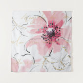 ピンク|の水彩画の単に花柄 タペストリー (正面(横))