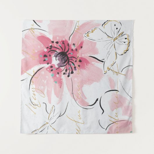 ピンク|の水彩画の単に花柄 タペストリー (正面)