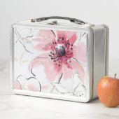 ピンク|の水彩画の単に花柄 メタルランチボックス (インサイチュ)
