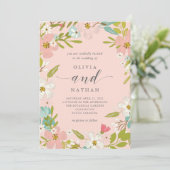 ピンク|の結婚式招待状の嬉しい花柄 招待状 (スタンド正面)