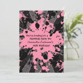 ピンク（ばちゃばちゃ）跳ねるのペイントボール誕生日 招待状 (スタンド正面)