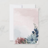 ピンク、ほこりっぽい青、ネイビーブルーの花々が緑 サンキューカード (裏面)