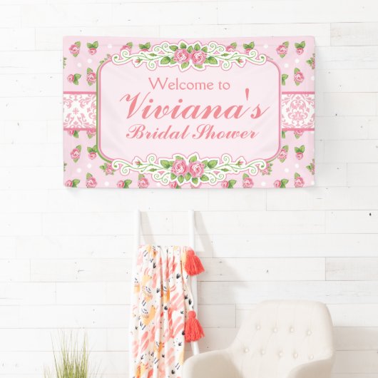 ピンク、ぼろぼろのシックなブライダルシャワーの旗 横断幕 (インサイチュ)