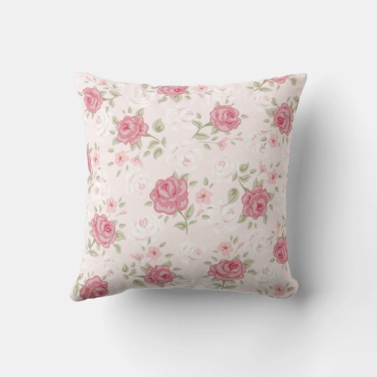 ピンク、ぼろぼろの上品、ヴィンテージ、花柄、ビクトリア時代の人、白、 クッション (裏面)