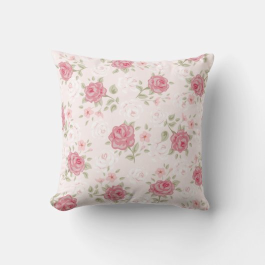 ピンク、ぼろぼろの上品、ヴィンテージ、花柄、ビクトリア時代の人、白、 クッション (正面)