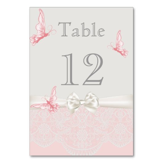 ピンク&アイボリー蝶とレースのテーブルカード テーブルナンバー (裏面)