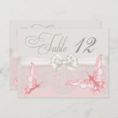ピンク&アイボリー蝶とレースのテーブルカード ポストカード (正面/裏面)