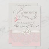 ピンク&アイボリー蝶とレース婚約 案内状 (正面/裏面)