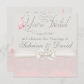 ピンク&アイボリー蝶とレース招待状 招待状 (正面/裏面)