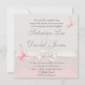 ピンク&アイボリー蝶とレース招待状 招待状 (裏面)