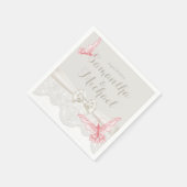 ピンク&アイボリー蝶とレース スタンダードカクテルナプキン (角)