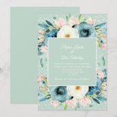 ピンク アイボリー クリーム フローラル スターダスト ミント ウェディング 招待状 (正面/裏面)