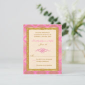 ピンク、アイボリー、ゴールドグリッター、ダマスクフローラル　出欠確認カード 招待状 (スタンド正面)