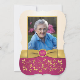 ピンク、アイボリー、金ゴールド65thフォト誕生日招待状 招待状