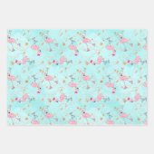 ピンク&アクアアイススケートフラミンゴス&クリスマスギフト ラッピングペーパーシート (正面2)