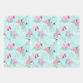 ピンク&アクアアイススケートフラミンゴス&クリスマスギフト ラッピングペーパーシート (正面)