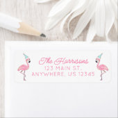 ピンク&アクアサンタフラミンゴクリスマスアドレス ラベル (インサイチュ)