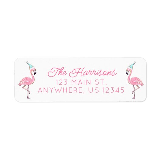 ピンク&アクアサンタフラミンゴクリスマスアドレス ラベル (正面)