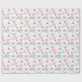 ピンク&アクアスケートで滑る&サンタバッグクリスマス ラッピングペーパー (フラット)