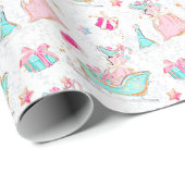 ピンク&アクアスケートで滑る&サンタバッグクリスマス ラッピングペーパー (ロールコーナー)