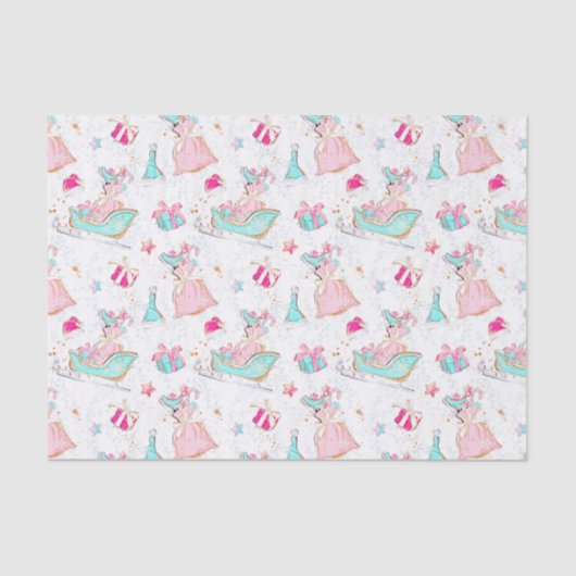 ピンク&アクアスケートで滑る&サンタバッグクリスマス 薄葉紙 (正面)