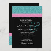 ピンク&アクアダマスクレー結婚スモノグラムP524 招待状 (正面/裏面)
