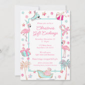 ピンク&アクアフラミンゴビーチクリスマスパーティー 招待状 (正面)