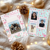 ピンク&アクアフラミンゴビーチクリスマスフォト シーズンカード