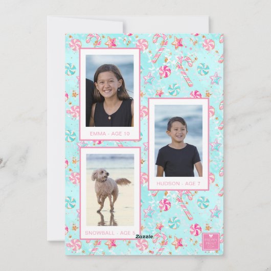 ピンク&アクアフラミンゴビーチクリスマスフォト シーズンカード (裏面)