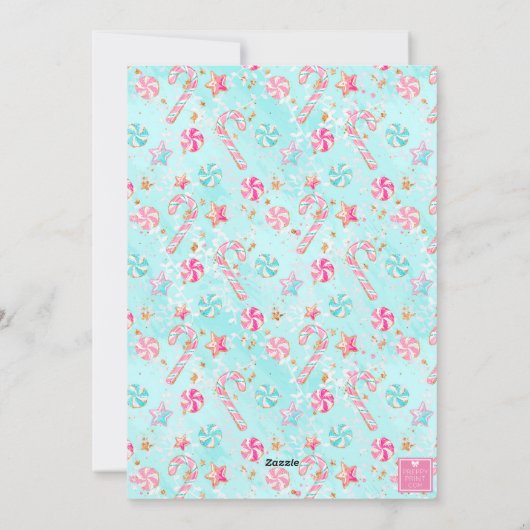 ピンク&アクアフラミンゴビーチクリスマスフォト シーズンカード (裏面)