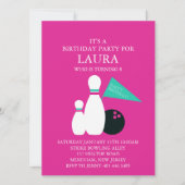 ピンク&アクアボーリングパーティー誕生日招待状 招待状 (正面)