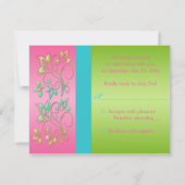 ピンク、アクア、およびライムフローラ返信カード 招待状 (裏面)