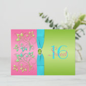 ピンク、アクア、およびライムSweet sixteen招待状 招待状 (スタンド正面)