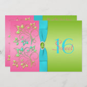 ピンク、アクア、およびライムSweet sixteen招待状 招待状 (正面/裏面)
