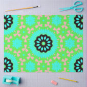 ピンク、アクア、ライムグリーンの花のパターンのデコパージュ 薄葉紙 (クラフト)