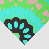 ピンク、アクア、ライムグリーンの花のパターンのデコパージュ 薄葉紙 (詳細)