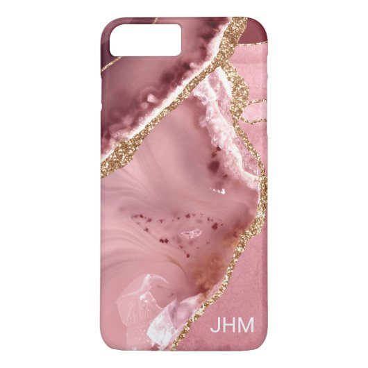 ピンク アゲート ゴールド ラメ モノグラム Case-Mate iPhoneケース (裏面)