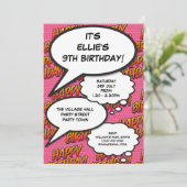 ピンク·アニー·エイジ·ハッピーバースデー·パーティー·モダンおもしろい 招待状 (スタンド正面)